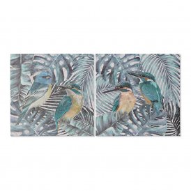 Bild DKD Home Decor S3013639 Leinwand Vögel Tropical Pflanzenblatt (40 x 1,8 x 40 cm) (2 Stück)