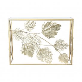 Entremøbel DKD Home Decor Speil Gyllen Metall Tropisk Blad av plante (108 x 37 x 79,5 cm)