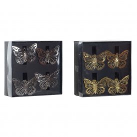 Serviettenring DKD Home Decor Schmetterlinge Silberfarben Gold Metall (14 x 14 x 5 cm) (2 Stück) (4 Stück)