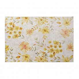 Matto DKD Home Decor Keltainen Valkoinen Polyesteri Puuvilla Gėlės (120 x 180 x 0.5 cm)
