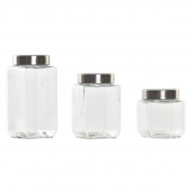 DKD Home Decor 3 purkkia 750 ml 8, 5 x 18 cm Läpinäkyvä Ruostumaton teräs
