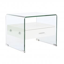 Nachttisch DKD Home Decor Weiß Durchsichtig Kristall Holz MDF 50 x 40 x 45,5 cm