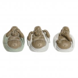 Home ESPRIT Prydnadsfigur Vit Grön Buddha Orientalisk 10 x 9 10, 5 cm (3 antal)