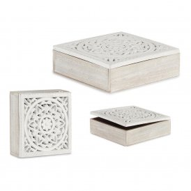 Dekorative Box Weiß Holz (23 x 7 x 23 cm)