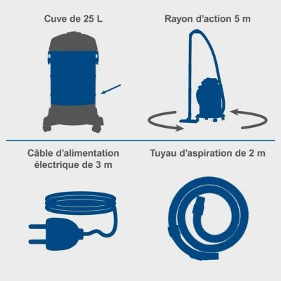 Scheppach Märkä ja kuiva pölynimuri 1200 W 20 kPa 25 L Ruostumaton teräs