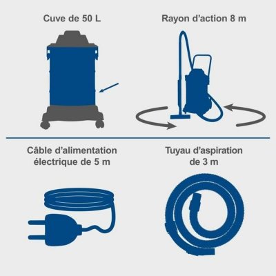 Scheppach Märkä ja kuiva pölynimuri 1400 W 2000 20 kPa 50 L Ruostumaton teräs