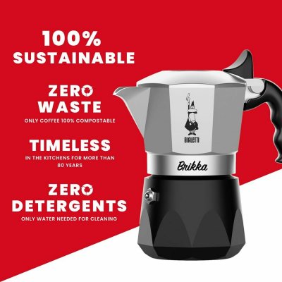 Bialetti Vanhanaikainen Italialainen Mokkapannu BRIKKA Musta Alumiini 2 Puodeliai