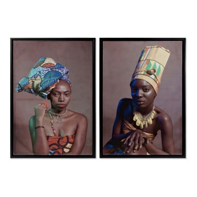 Maalaus DKD Home Decor African Art 65 x 3,5 x 90 cm Siirtomaatyylinen Afrikkalainen nainen Lakattu (2 osaa)