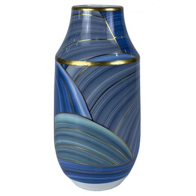 Vase DKD Home Decor Wellen Porzellan Blau Gold Moderne (15 x 15 x 30 cm)