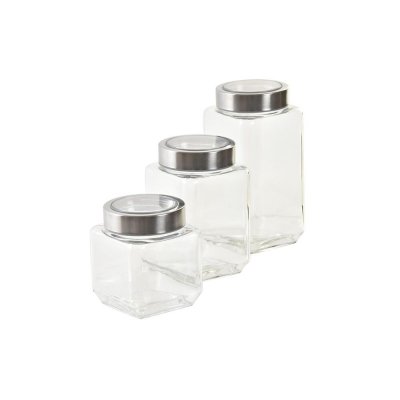 DKD Home Decor 3 purkkia 750 ml 8, 5 x 18 cm Läpinäkyvä Ruostumaton teräs