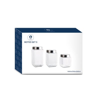 DKD Home Decor 3 purkkia 750 ml 8, 5 x 18 cm Läpinäkyvä Ruostumaton teräs