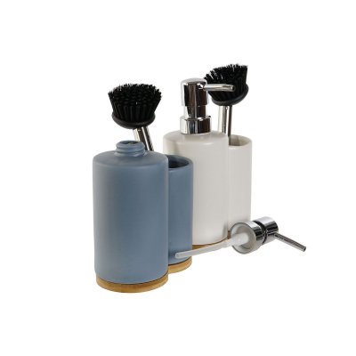 DKD Home Decor 2-in-1 pesuaineannostelija keittiön altaaseen Bambu Ruostumaton teräs Dolomite 11, 5 x 6, 18, cm (2 osaa) Valkoin