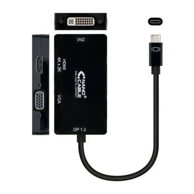 NANOCABLE USB-C - VGA/HDMI/DVI Adapteri 10. 16. 4301-BK (10 cm) Musta 10 cm