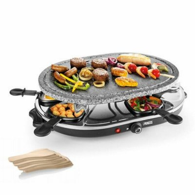 Princess Raclette 8 Oval Stone Grill Party Musta Harmaa